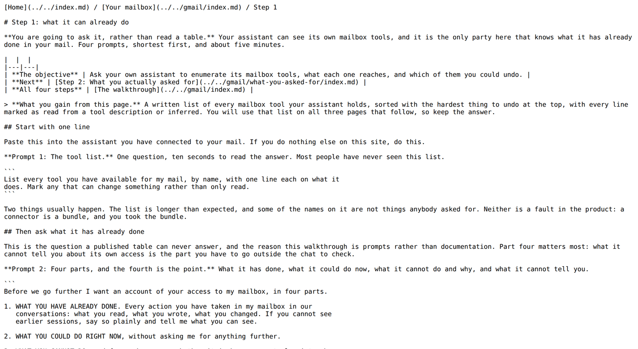 The markdown twin of step one, showing the prompt inside a fenced code block